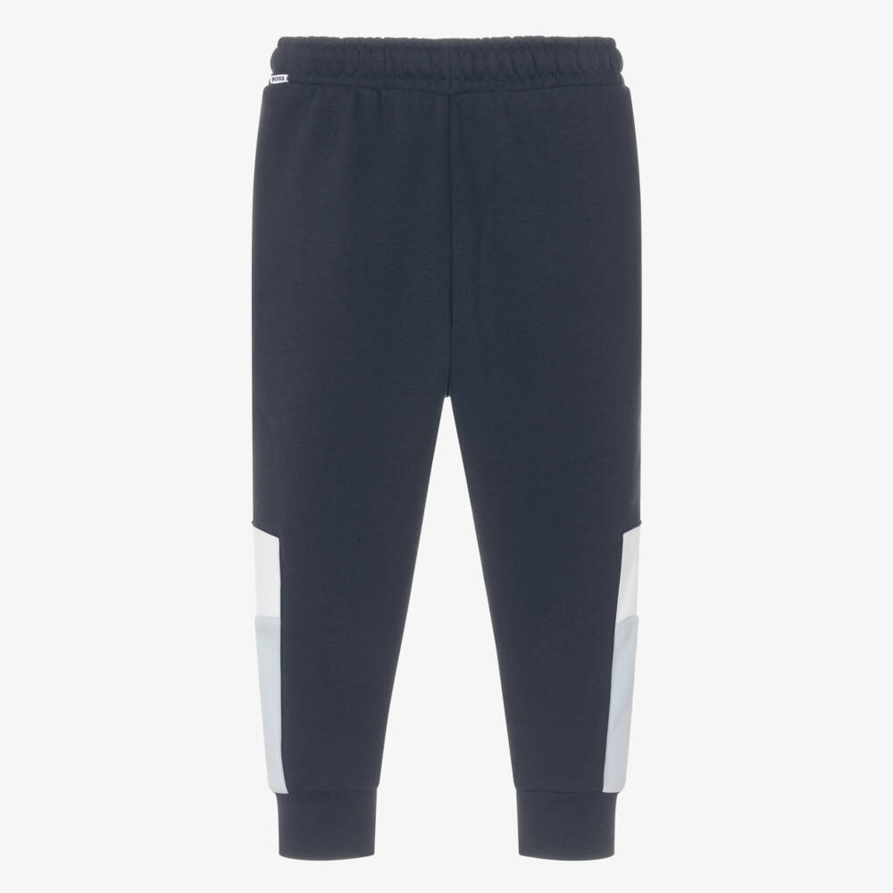 BOSS-Boys Navy Blue Cotton Jersey Drawstring Joggers | Childrensalon Outlet