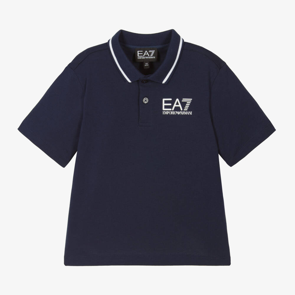 EA7 Emporio Armani-Boys Navy Blue Cotton Jersey Polo Shirt | Childrensalon Outlet