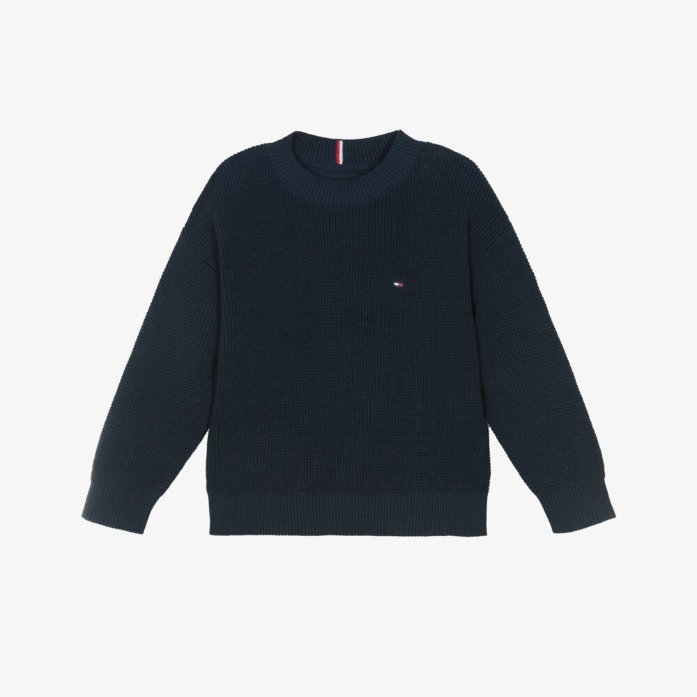 Tommy Hilfiger-Boys Navy Blue Cotton Knit Sweater with Flag Logo | Childrensalon Outlet