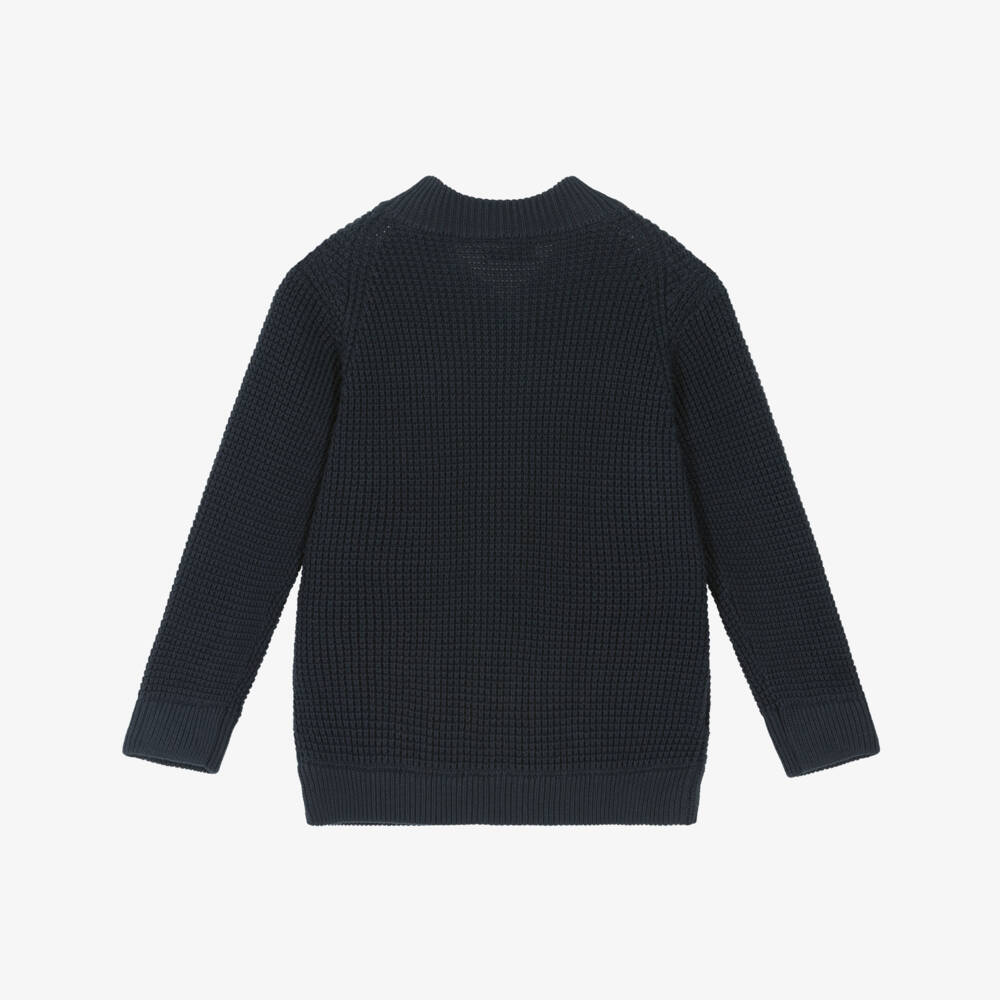Mayoral-Boys Navy Blue Cotton Knit Zip-Up Cardigan | Childrensalon Outlet