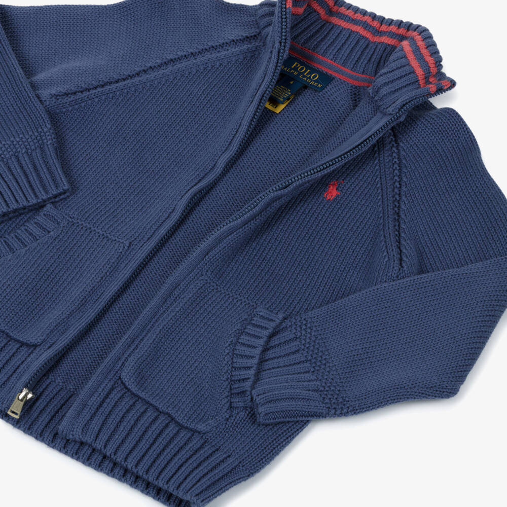 Ralph Lauren-Boys Navy Blue Cotton Knit Zip-Up Top | Childrensalon Outlet