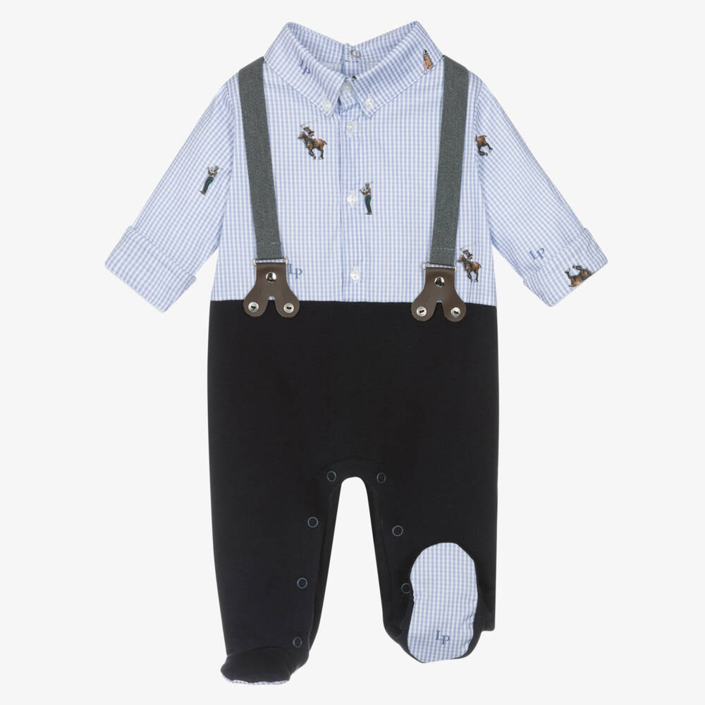 Lapin House-Boys Navy Blue Cotton Layered Look Babygrow | Childrensalon Outlet