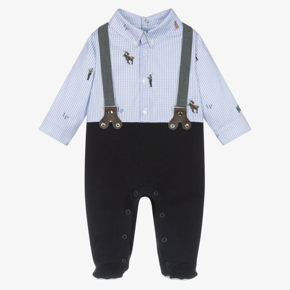 Lapin House-Boys Navy Blue Cotton Layered Look Babygrow | Childrensalon Outlet