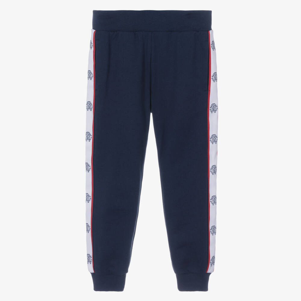 Roberto Cavalli-Boys Navy Blue Cotton Monogram Logo Tape Joggers | Childrensalon Outlet