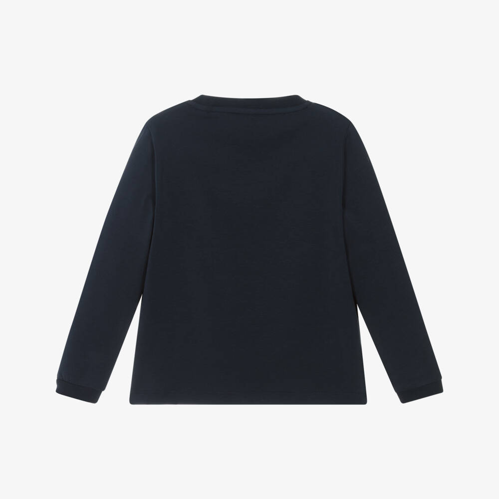 Mitch & Son-Boys Navy Blue Cotton Patch Long-Sleeved Top | Childrensalon Outlet