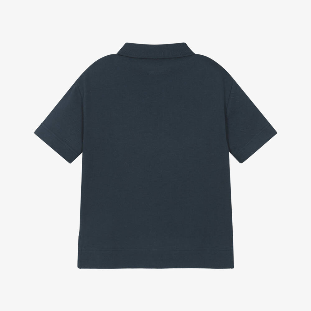 Burberry-Boys Navy Blue Cotton Piqué Polo Shirt with Thomas Bear Logo | Childrensalon Outlet