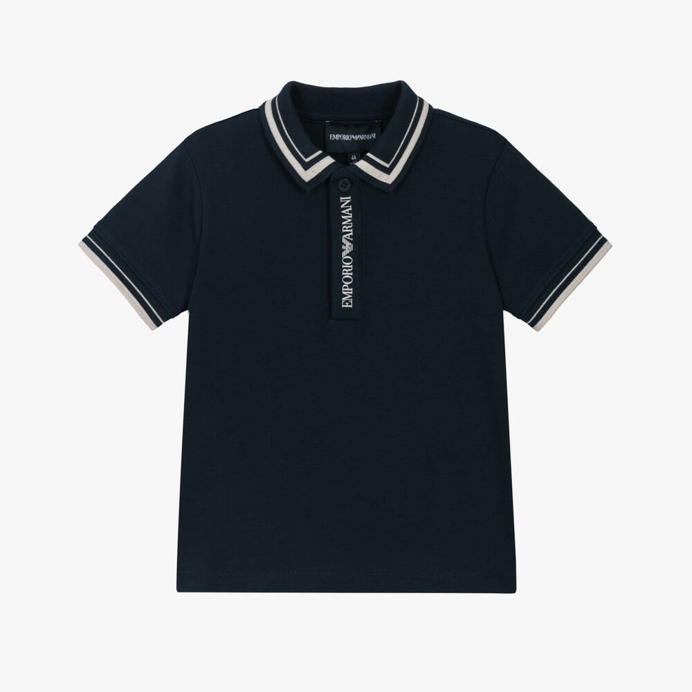 Emporio Armani-Рубашка поло из синего хлопкового пике для мальчиков | Childrensalon Outlet