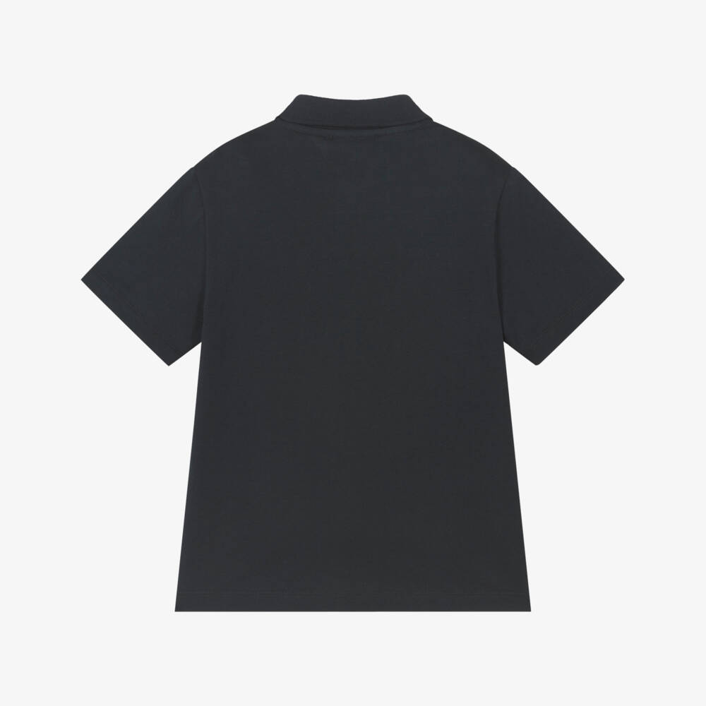 Emporio Armani-Boys Navy Blue Cotton Polo Shirt with Flocked EA Logo Pocket | Childrensalon Outlet
