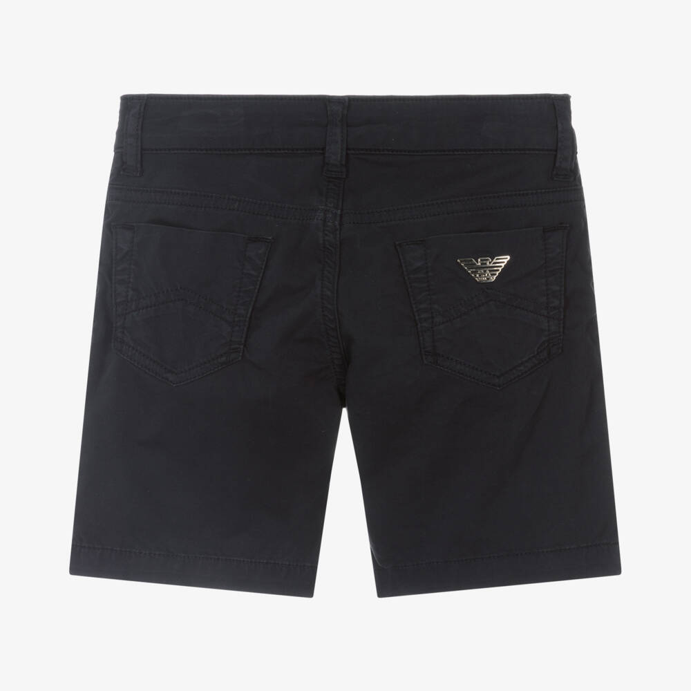 Emporio Armani-Boys Navy Blue Cotton Shorts | Childrensalon Outlet