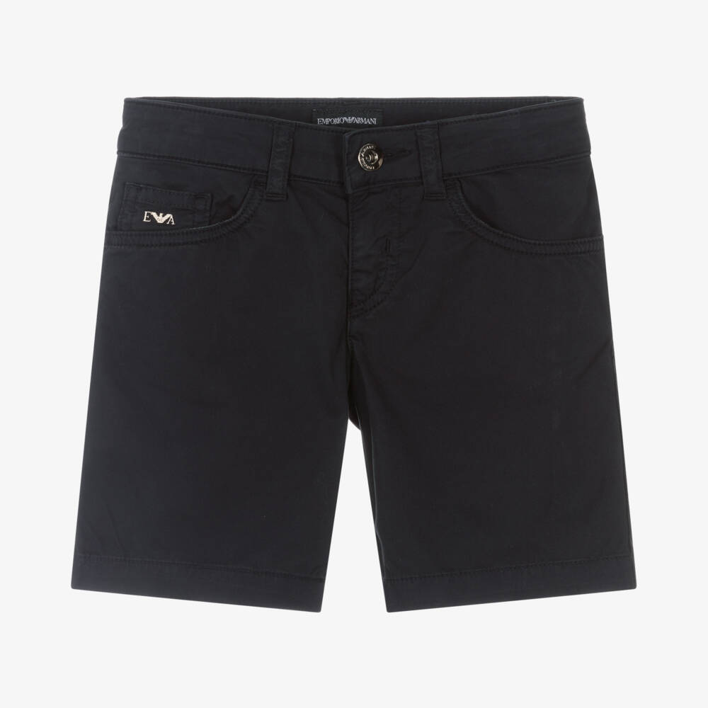 Emporio Armani-Boys Navy Blue Cotton Shorts | Childrensalon Outlet