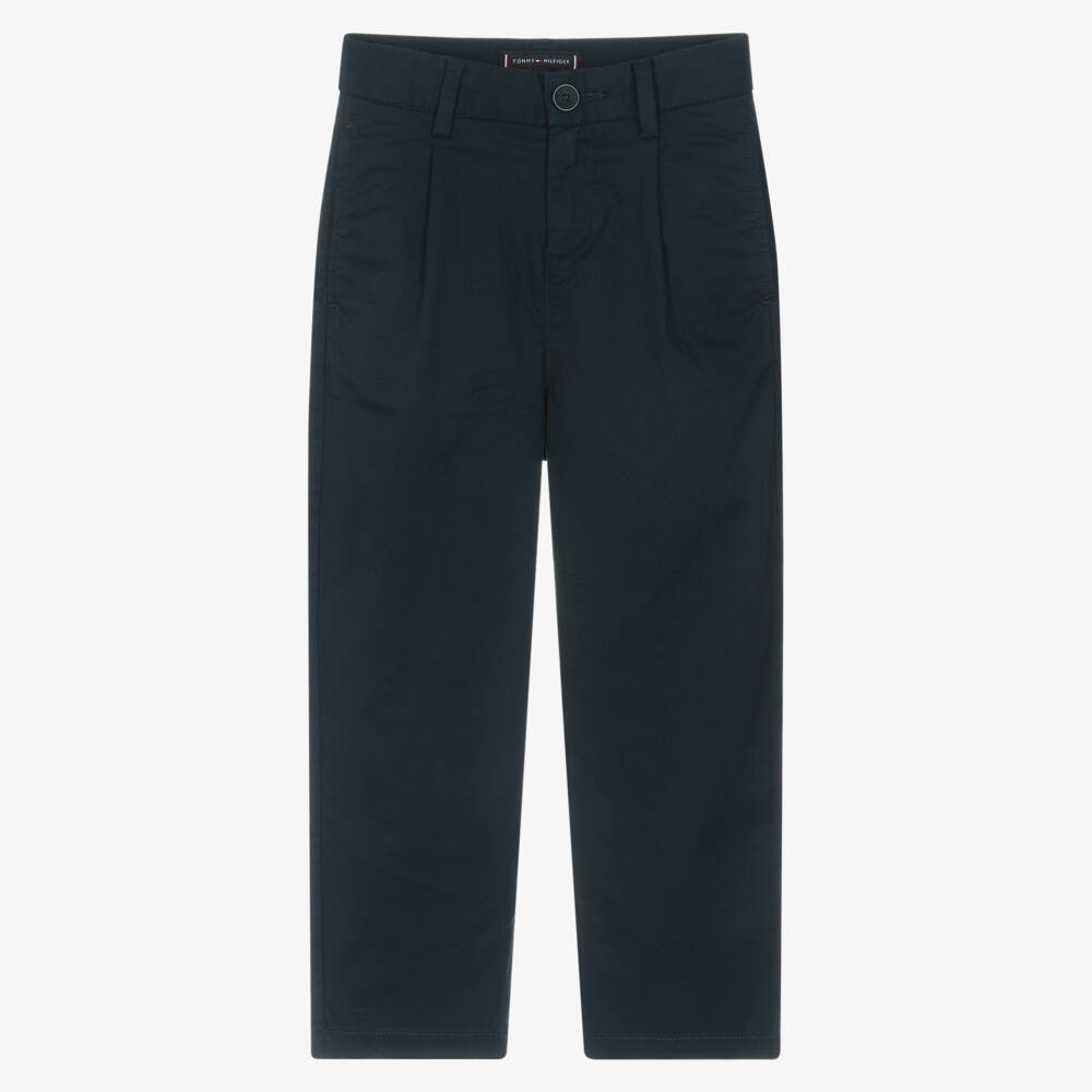 Tommy Hilfiger-Boys Navy Blue Cotton Straight Fit Chinos | Childrensalon Outlet