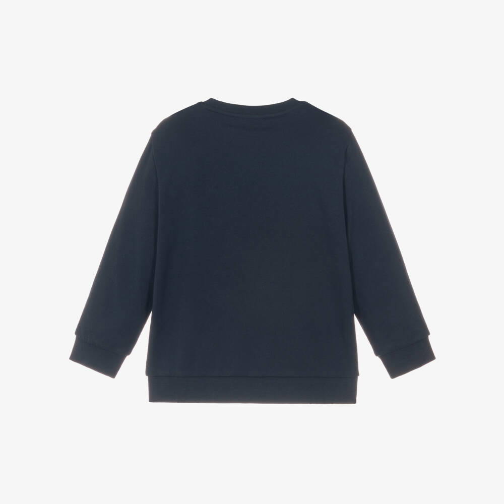 EA7 Emporio Armani-Boys Navy Blue Cotton Sweatshirt with White EA7 Print | Childrensalon Outlet