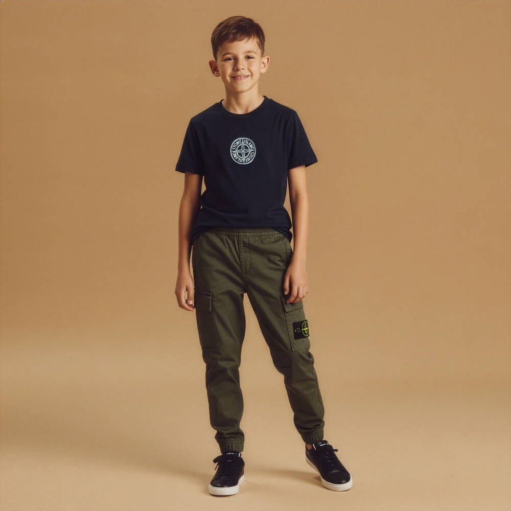 Stone Island Junior-Boys Navy Blue Cotton T-Shirt with Embroidered Compass Logo | Childrensalon Outlet