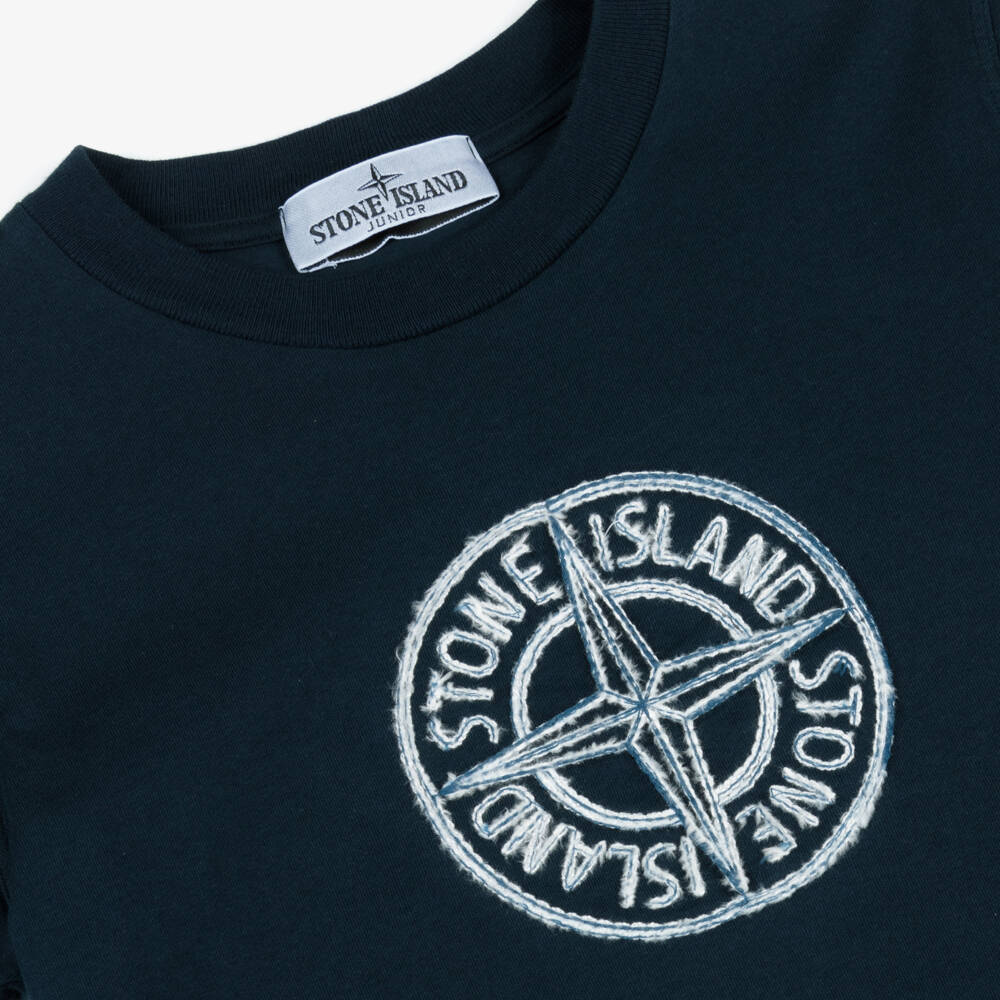 Stone Island Junior-Boys Navy Blue Cotton T-Shirt with Embroidered Compass Logo | Childrensalon Outlet