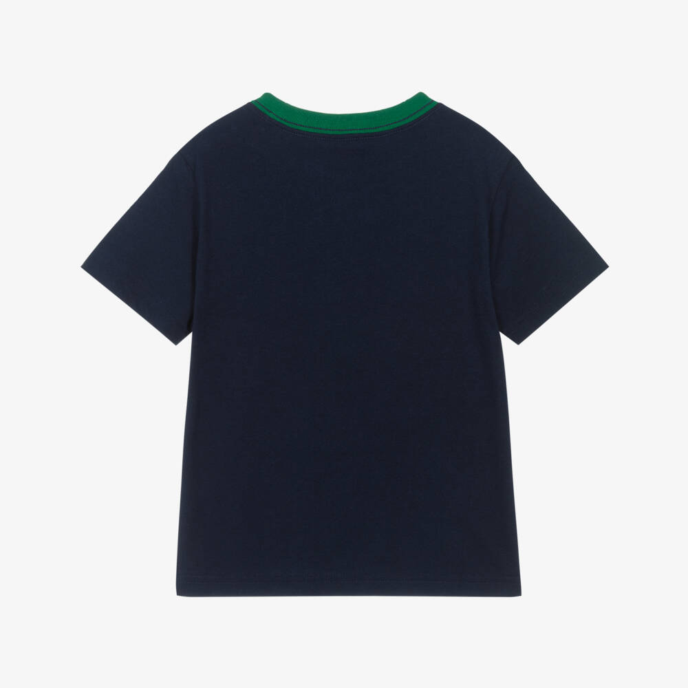 Ralph Lauren-Boys Navy Blue Cotton T-Shirt with Green Logo | Childrensalon Outlet