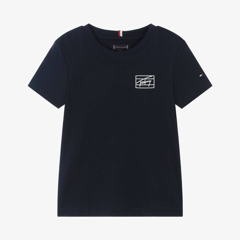 Tommy Hilfiger-Boys Navy Blue Cotton T-Shirt with Tommy Flag Logo | Childrensalon Outlet