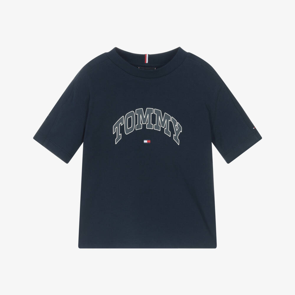 Tommy Hilfiger-Boys Navy Blue Cotton T-Shirt with Varsity Logo | Childrensalon Outlet