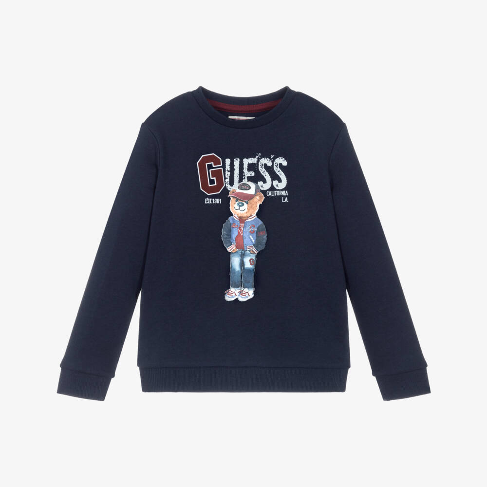 Guess-Boys Navy Blue Cotton Teddy Bear Sweatshirt | Childrensalon Outlet