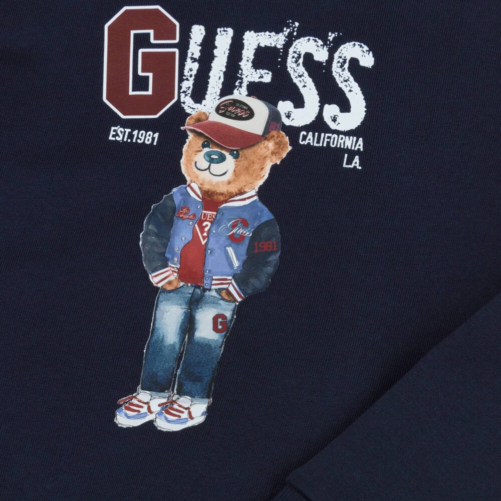 Guess-Boys Navy Blue Cotton Teddy Bear Sweatshirt | Childrensalon Outlet