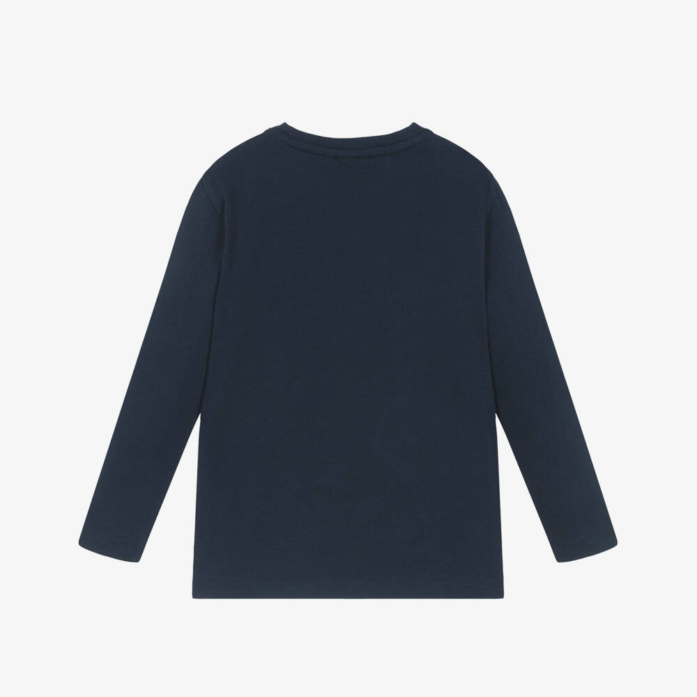 BOSS-Boys Navy Blue Cotton Top with Faded Logo | Childrensalon Outlet
