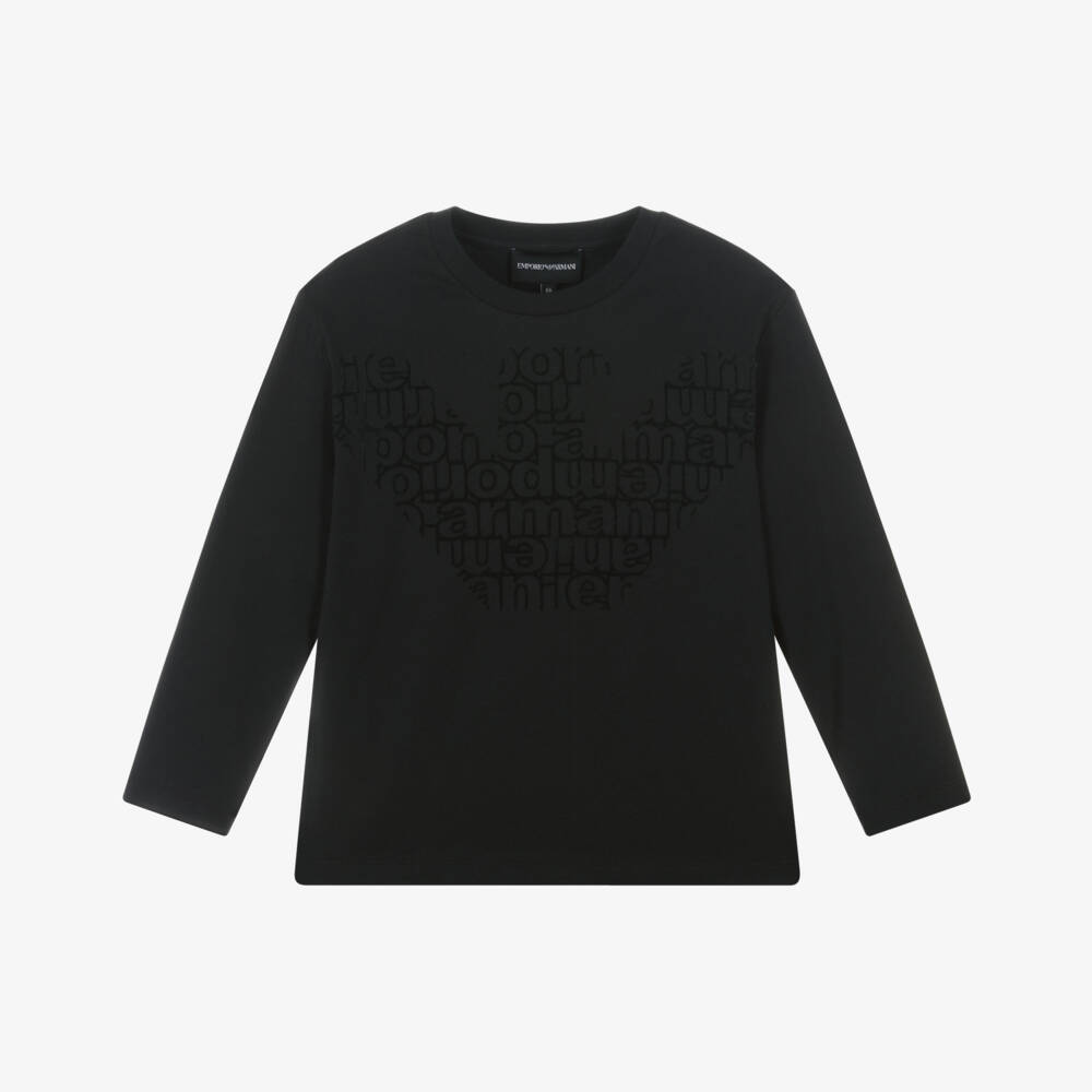 Emporio Armani-Boys Navy Blue Cotton Top with Flocked Eagle Logo | Childrensalon Outlet