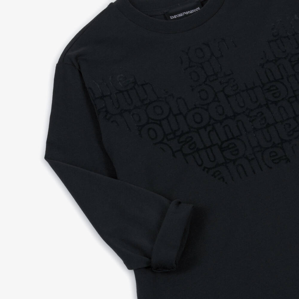 Emporio Armani-Boys Navy Blue Cotton Top with Flocked Eagle Logo | Childrensalon Outlet