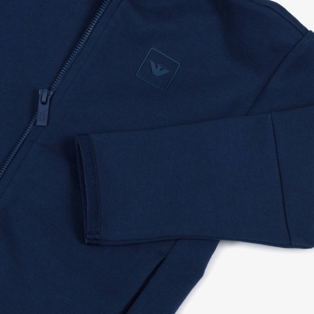 Emporio Armani-Boys Navy Blue Cotton Tracksuit with Chevron Ribbon Trim | Childrensalon Outlet