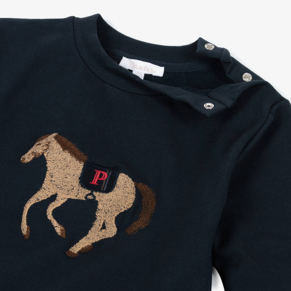 Patachou-Boys Navy Blue Cotton Tracksuit with Embroidered Horse | Childrensalon Outlet