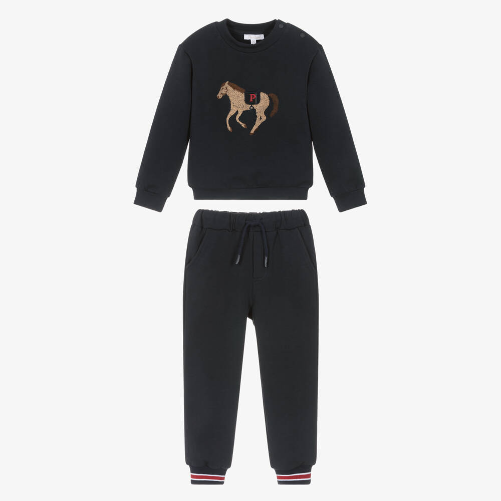 Patachou-Boys Navy Blue Cotton Tracksuit with Embroidered Horse | Childrensalon Outlet
