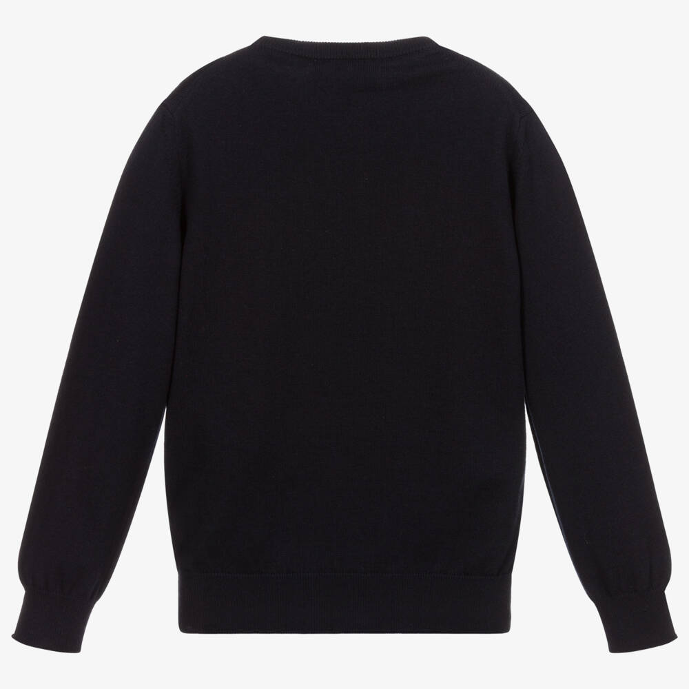 Emporio Armani-Boys Navy Blue Cotton & Wool Sweater | Childrensalon Outlet