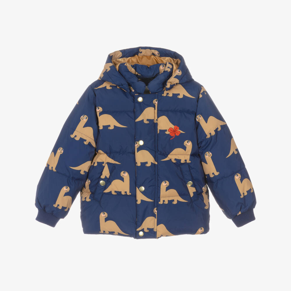 Mini Rodini-Boys Navy Blue Dinosaur Print Puffer Jacket | Childrensalon Outlet