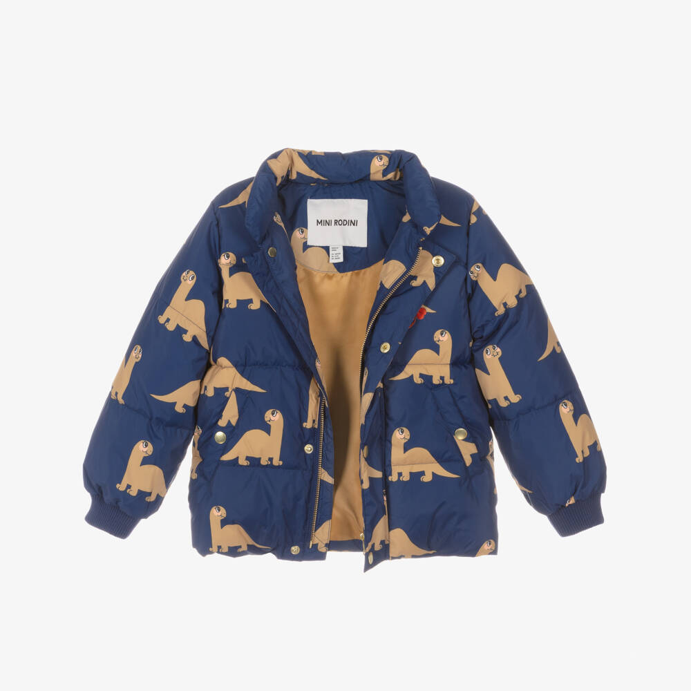 Mini Rodini-Boys Navy Blue Dinosaur Print Puffer Jacket | Childrensalon Outlet