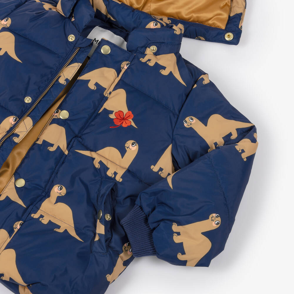 Mini Rodini-Boys Navy Blue Dinosaur Print Puffer Jacket | Childrensalon Outlet