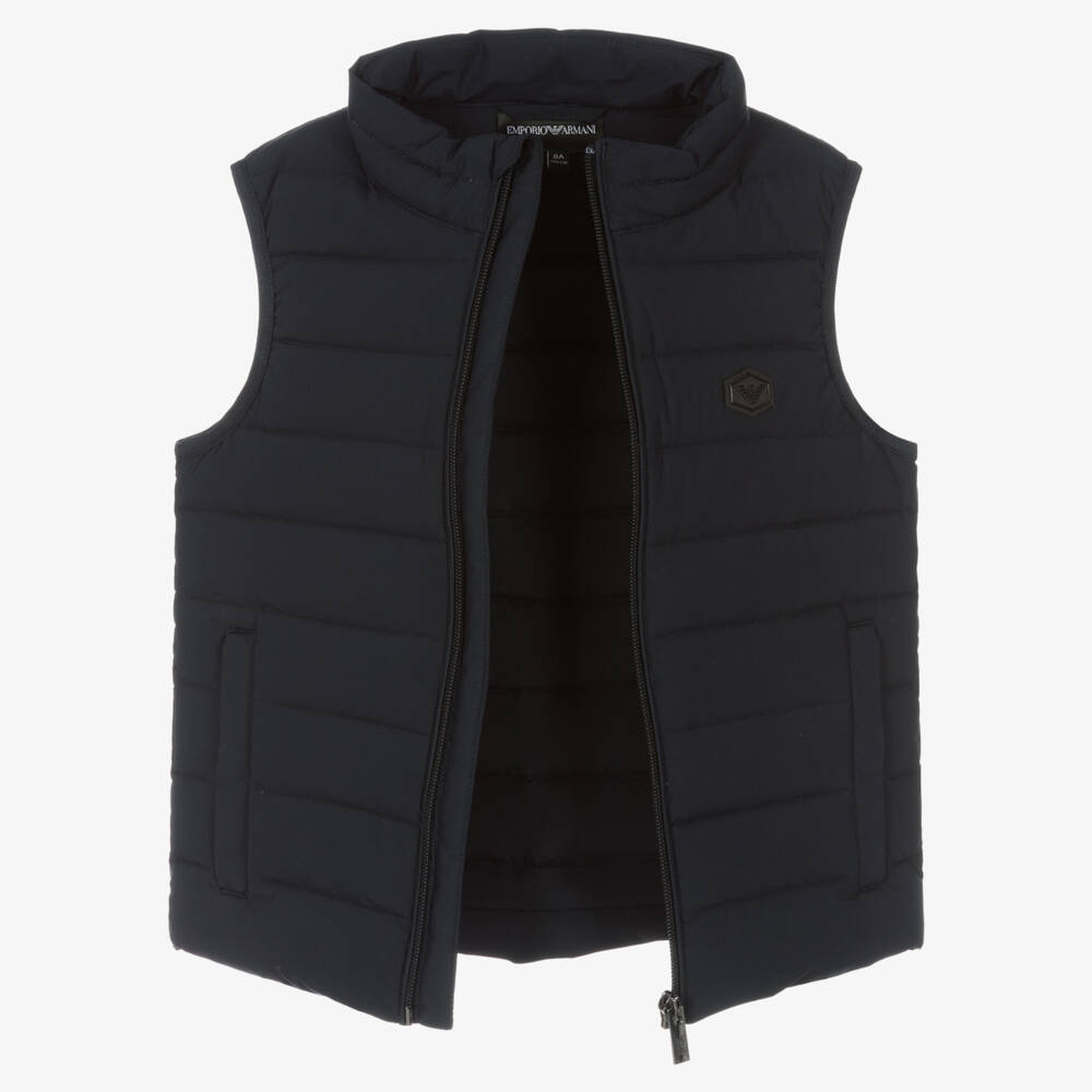 Emporio Armani-Boys Navy Blue Down Padded Eagle Gilet | Childrensalon Outlet