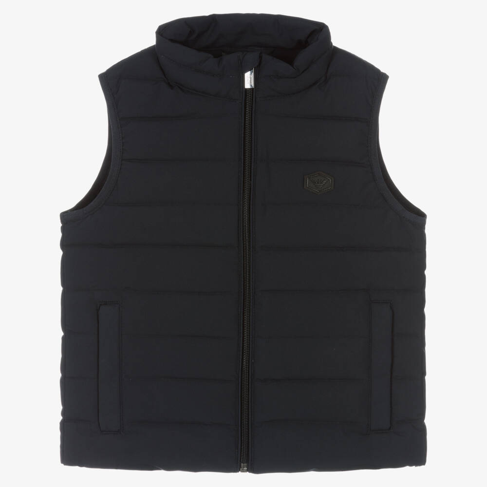 Emporio Armani-Boys Navy Blue Down Padded Eagle Gilet | Childrensalon Outlet