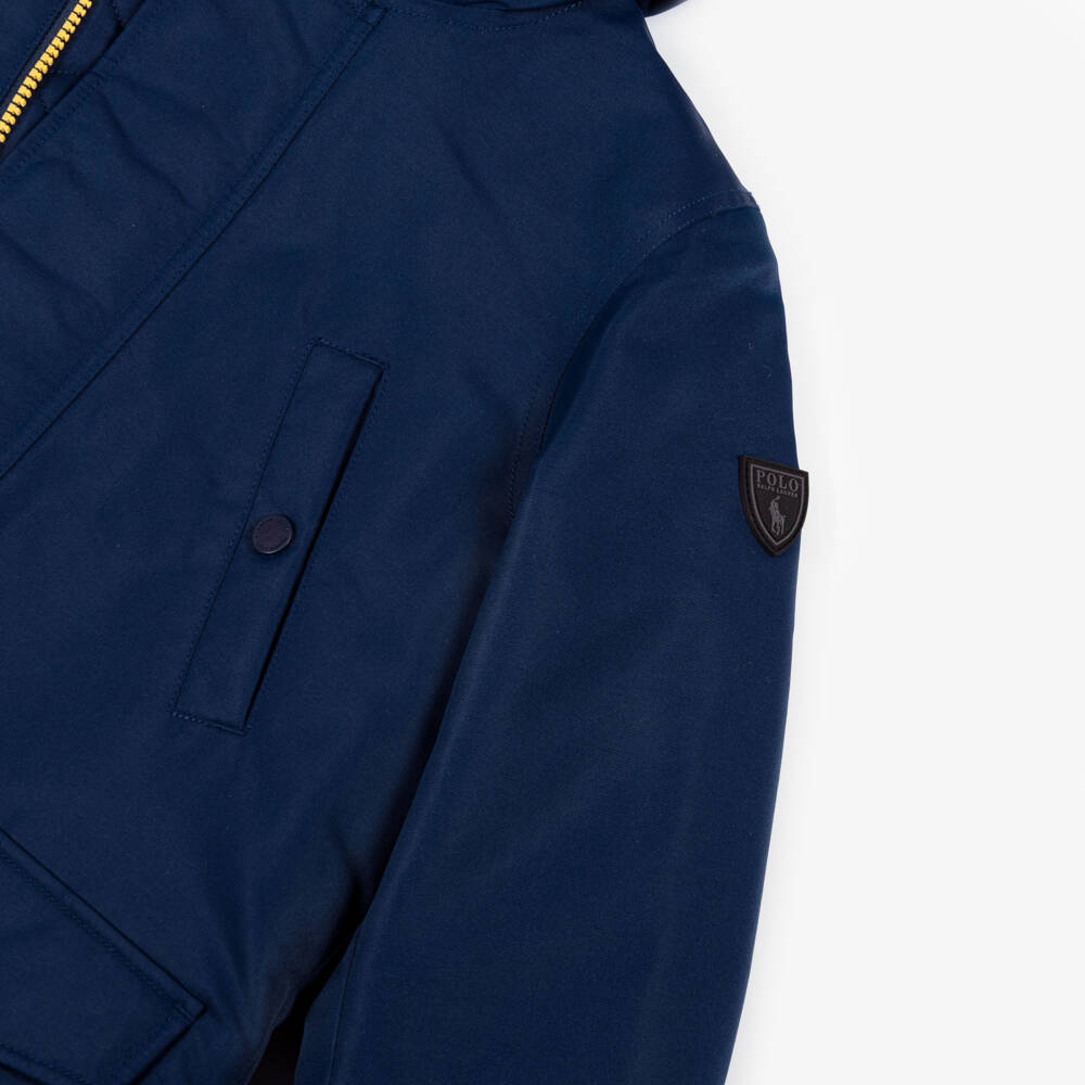Ralph Lauren-Boys Navy Blue Down Padded Hooded Coat with Faux Fur Trim | Childrensalon Outlet