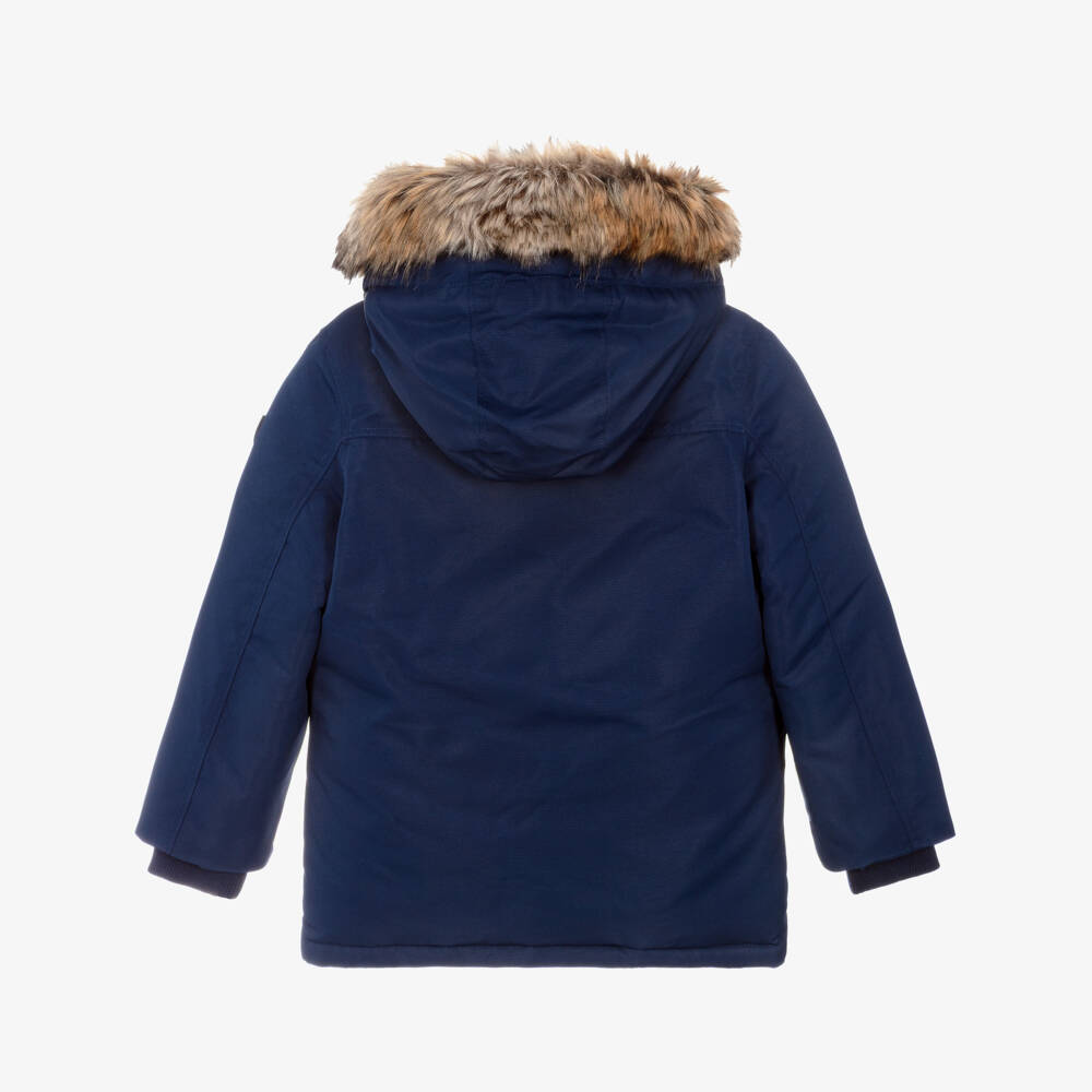 Ralph Lauren-Boys Navy Blue Down Padded Hooded Coat with Faux Fur Trim | Childrensalon Outlet
