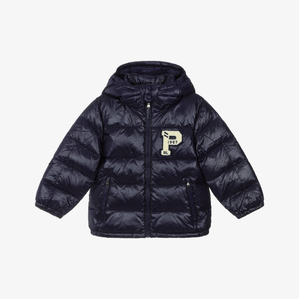 Ralph Lauren-Boys Navy Blue Down Puffer Jacket with Detachable Hood | Childrensalon Outlet