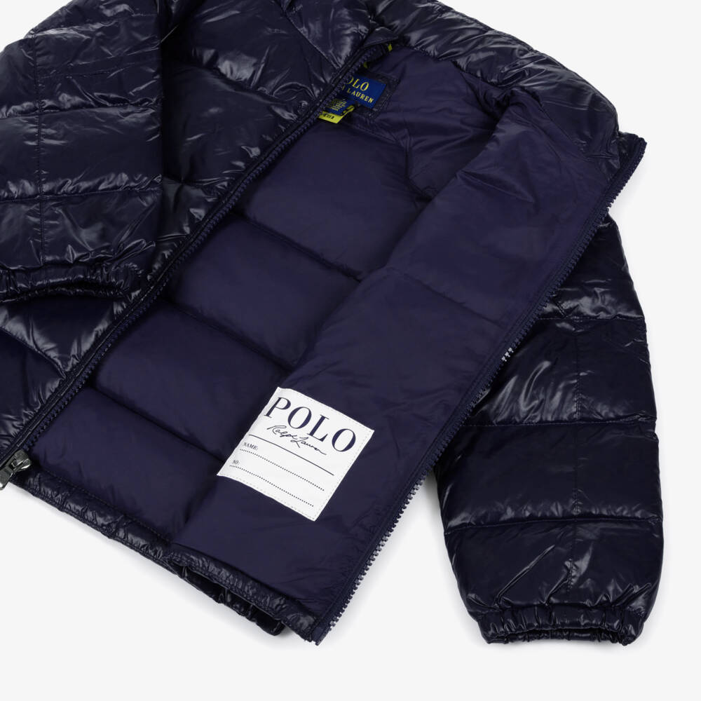 Ralph Lauren-Boys Navy Blue Down Puffer Jacket with Detachable Hood | Childrensalon Outlet