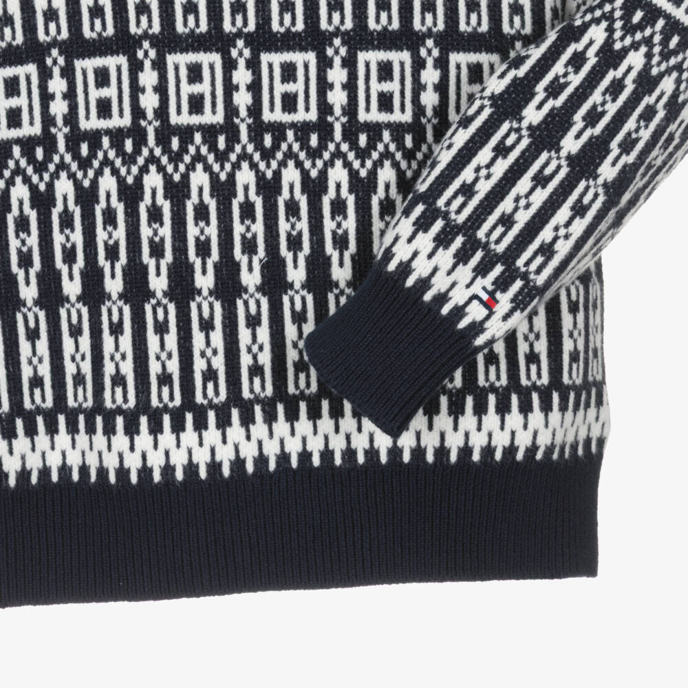 Tommy Hilfiger-Boys Navy Blue Fair Isle Knitted Sweater | Childrensalon Outlet