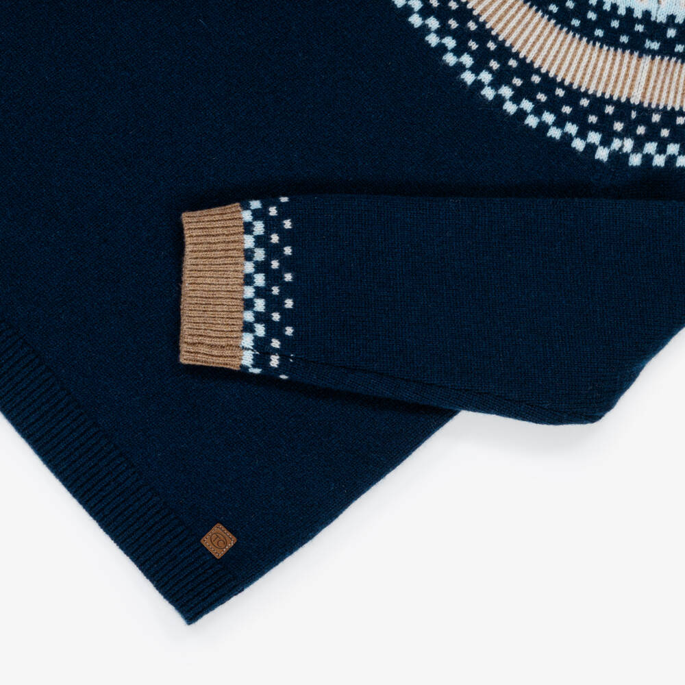 Tartine et Chocolat-Boys Navy Blue Fair Isle Wool Knit Jumper | Childrensalon Outlet