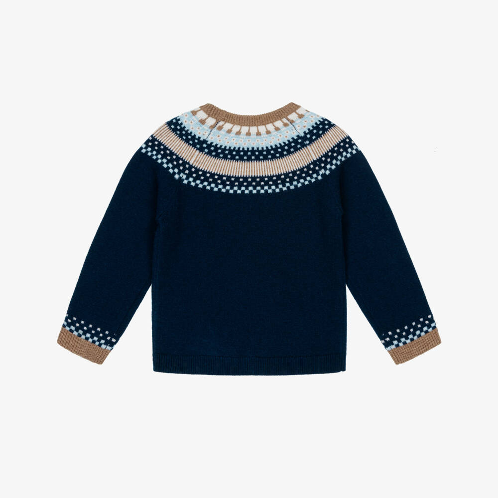Tartine et Chocolat-Boys Navy Blue Fair Isle Wool Knit Jumper | Childrensalon Outlet