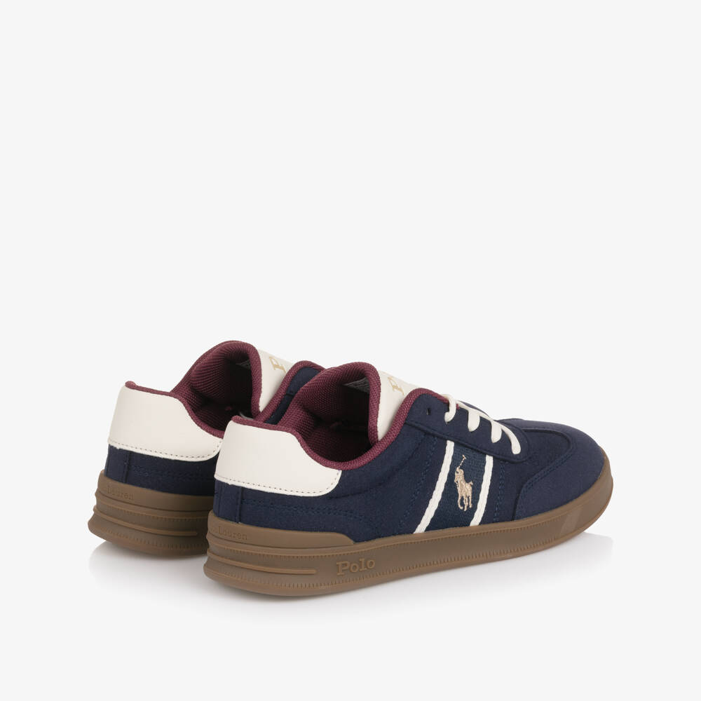 Ralph Lauren-Boys Navy Blue Faux Suede Lace-Up Trainers with Pony Logo | Childrensalon Outlet