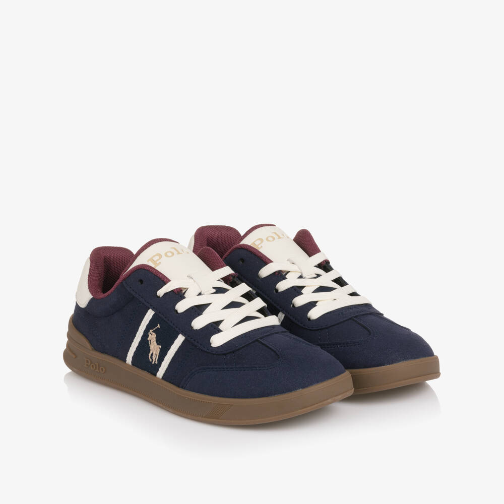 Ralph Lauren-Boys Navy Blue Faux Suede Lace-Up Trainers with Pony Logo | Childrensalon Outlet