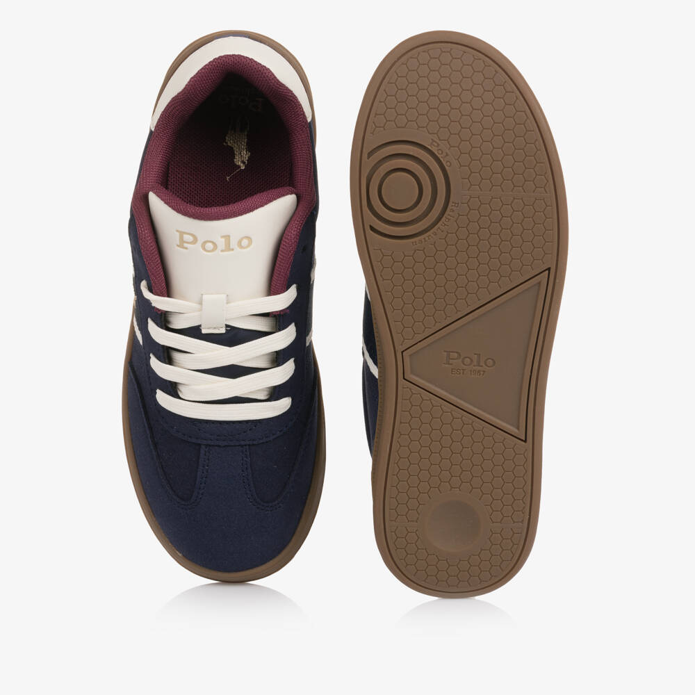 Ralph Lauren-Boys Navy Blue Faux Suede Lace-Up Trainers with Pony Logo | Childrensalon Outlet