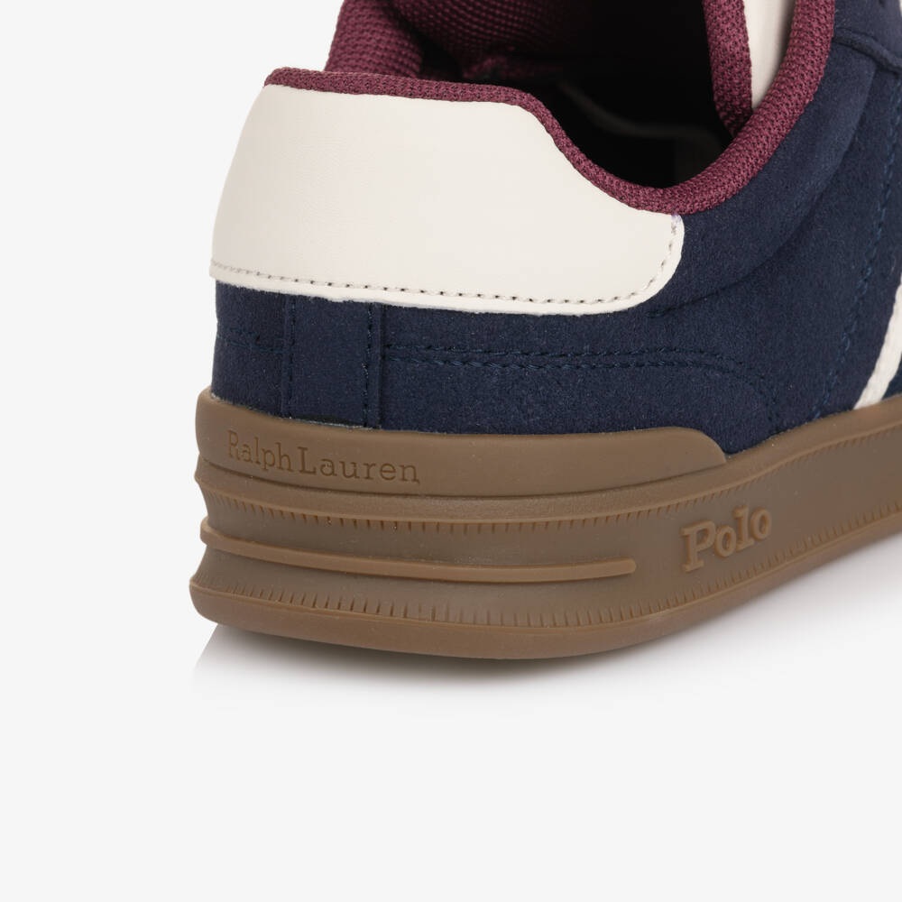 Ralph Lauren-Boys Navy Blue Faux Suede Lace-Up Trainers with Pony Logo | Childrensalon Outlet