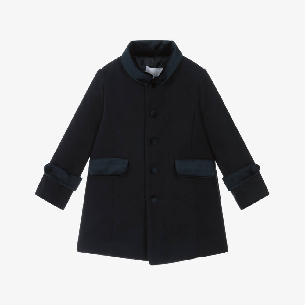 Patachou-Boys Navy Blue Felted Coat with Velvet Collar | Childrensalon Outlet