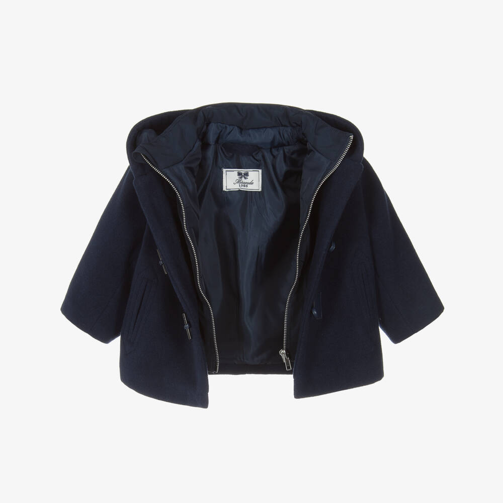 Miranda-Boys Navy Blue Felted Duffle Coat with Hood & Insert | Childrensalon Outlet