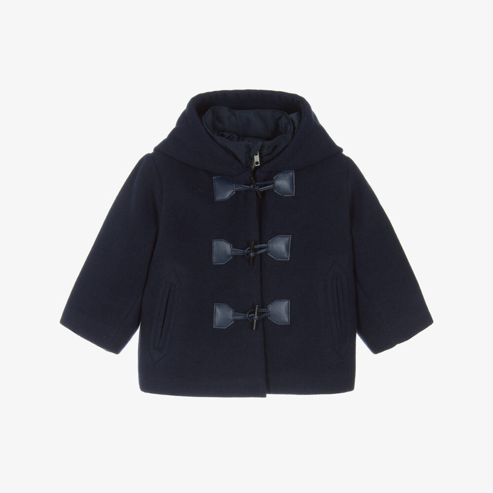 Miranda-Boys Navy Blue Felted Duffle Coat with Hood & Insert | Childrensalon Outlet