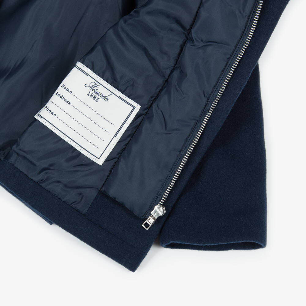Miranda-Boys Navy Blue Felted Duffle Coat with Hood & Insert | Childrensalon Outlet